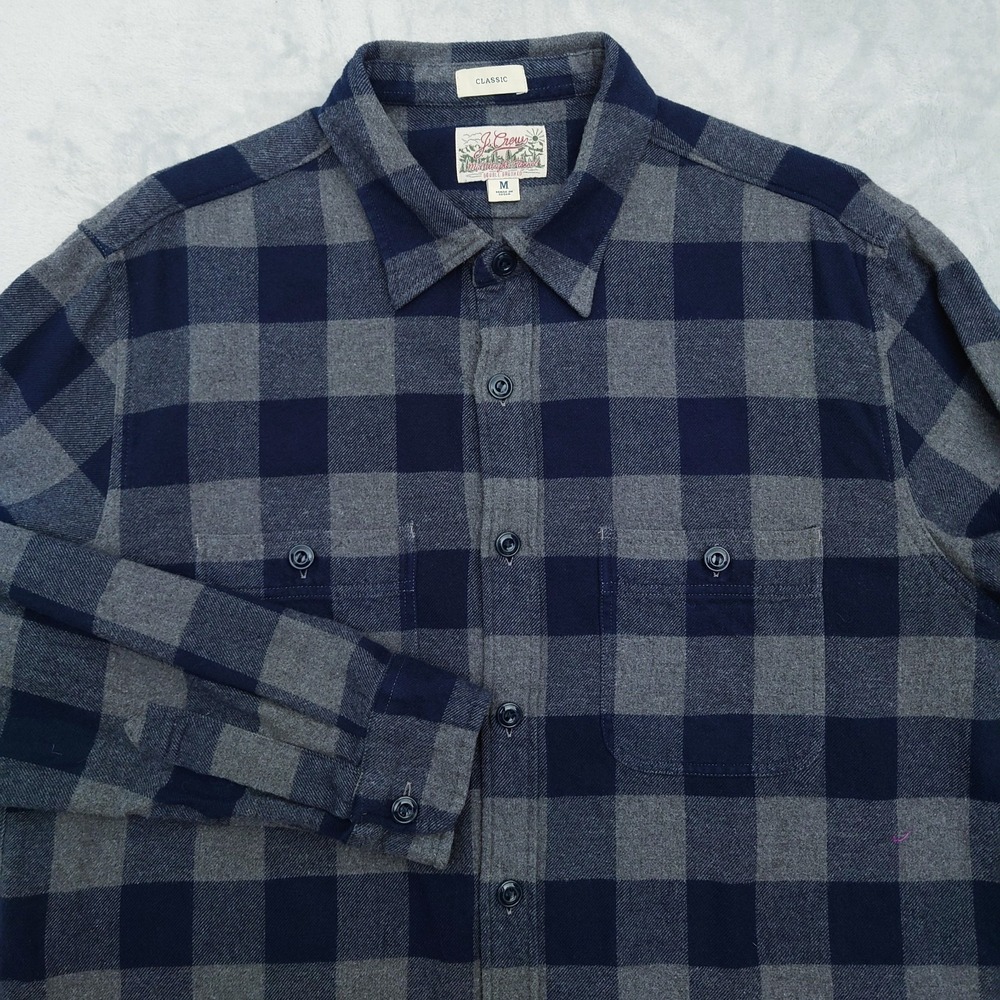 J.CREW Mid Weight Flannel Shirt Mens M Blue Buffalo Check Classic Fit BJ498